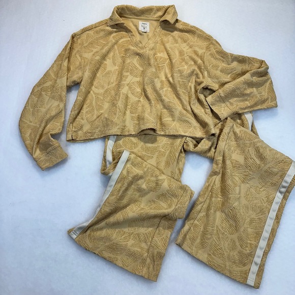 Billabong Pants - Billabong Essentials Womens Yellow Leaf Jacquard Terry Lounge Set Small